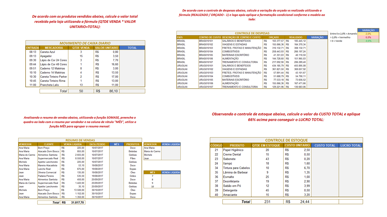 Teste de nível de excel